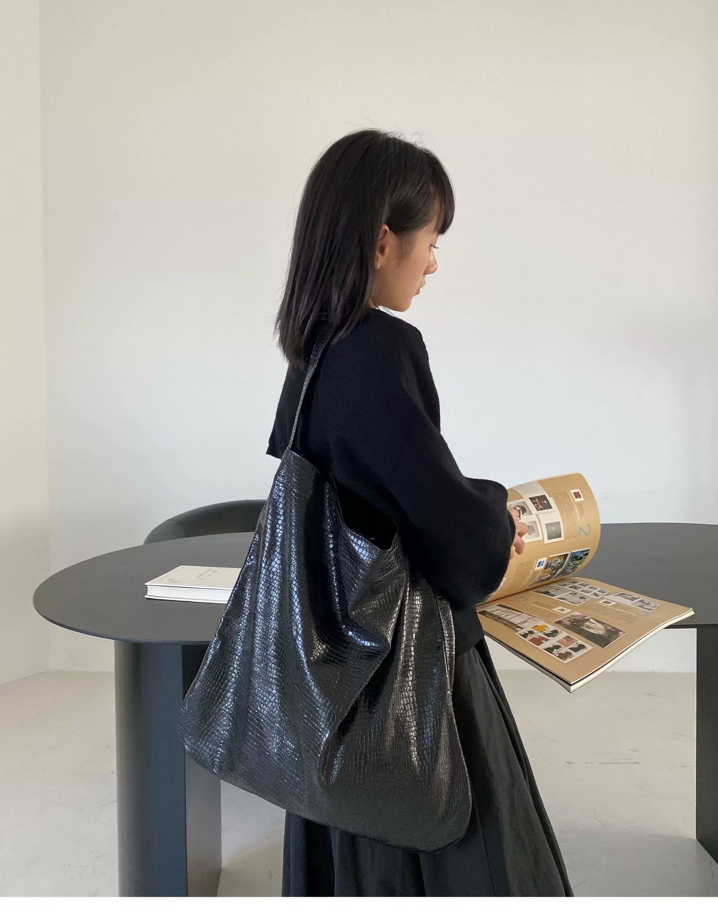 crocodile pattern shoulder tote bag 3color 【NINE7010】