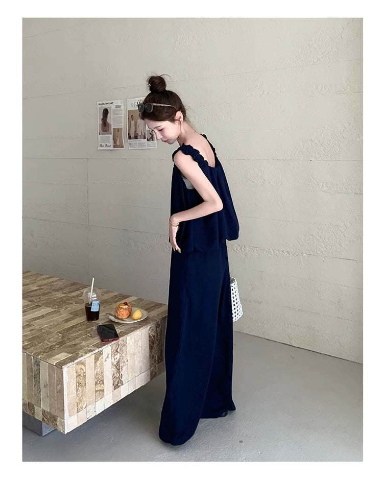 sleeveless cami wide pants setup 1color 【NINE7133】