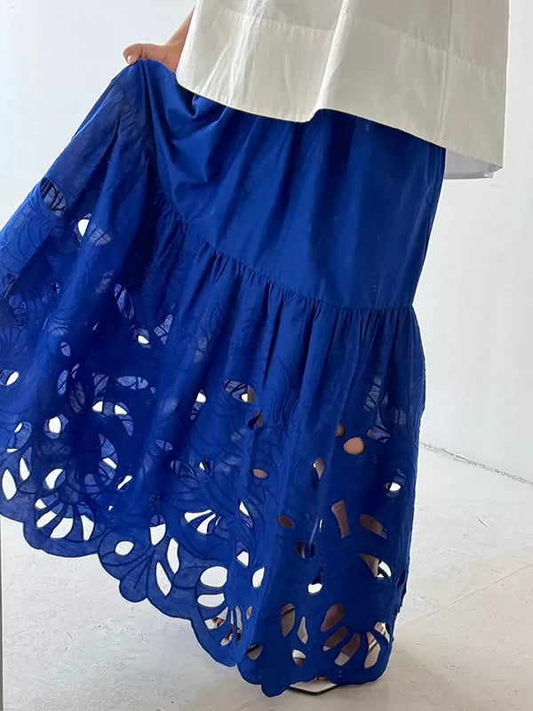 cutout embroidery tiered long skirt 2color 【NINE7053】