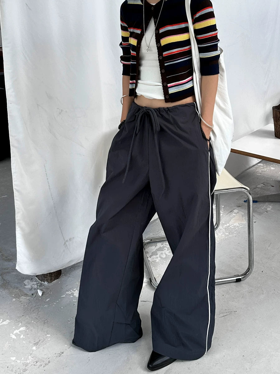side piping drawstring casual wide pants 1color 【NINE7151】