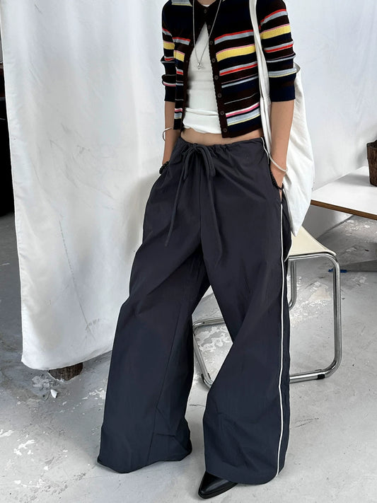 side piping drawstring casual wide pants 1color 【NINE7151】