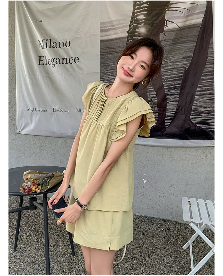 pintuck blouse short pants setup 1color 【NINE7125】