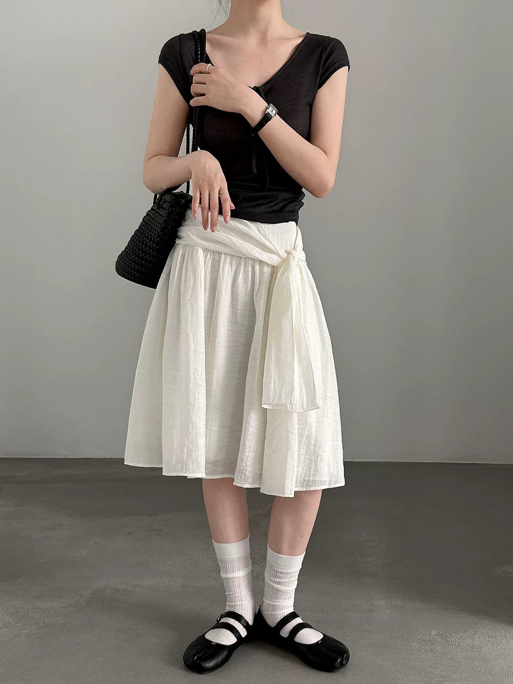 waist tie flared knee skirt 2color 【NINE7079】