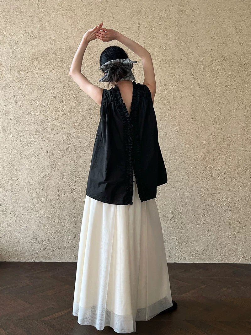 back ruffle sleeveless blouse 2color 【NINE7070】