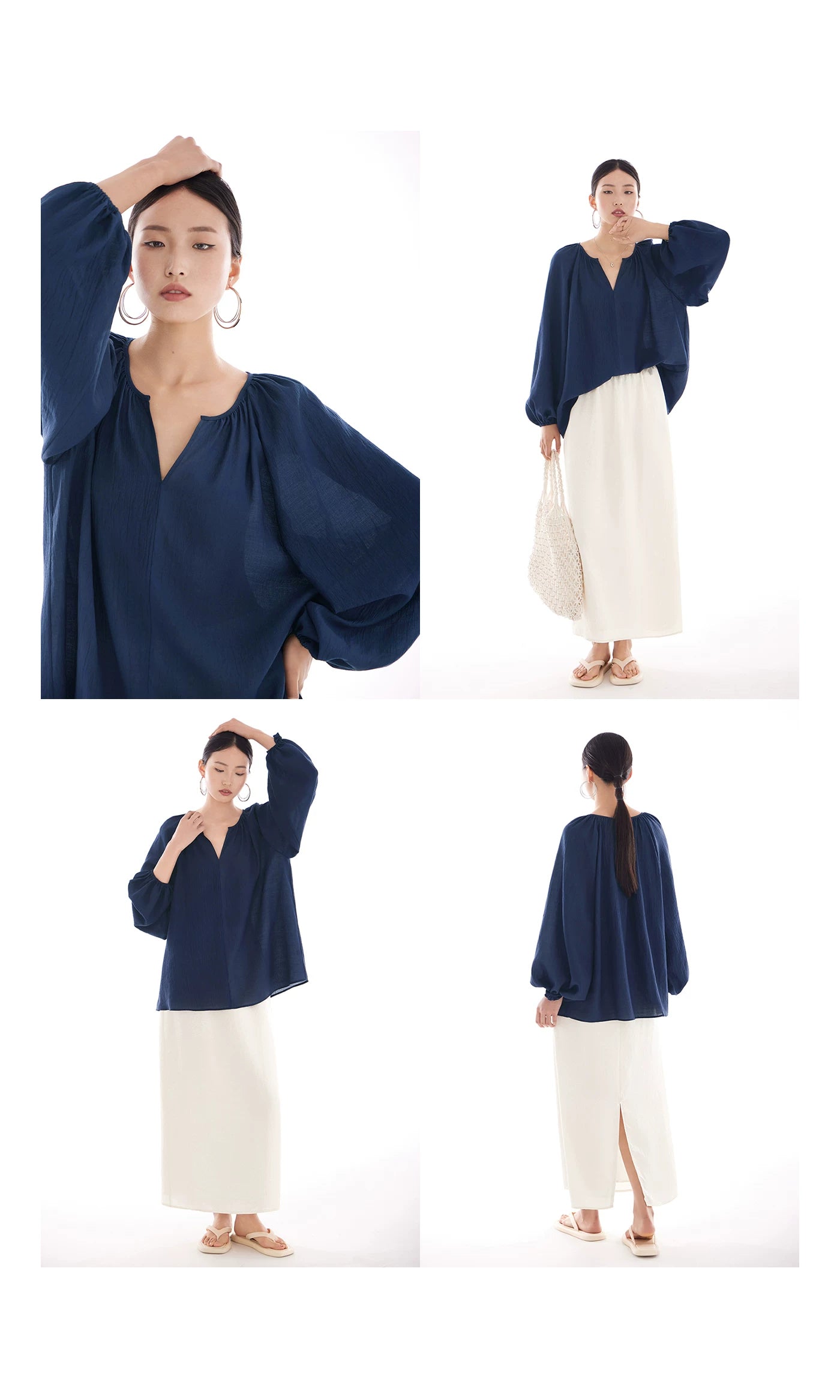 v-neck lantern sleeve loose blouse 14colors 【NINE7214】