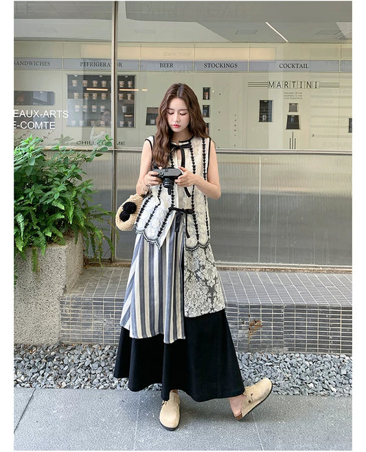 patchwork asymmetric skirt vest setup 1color 【NINE7113】