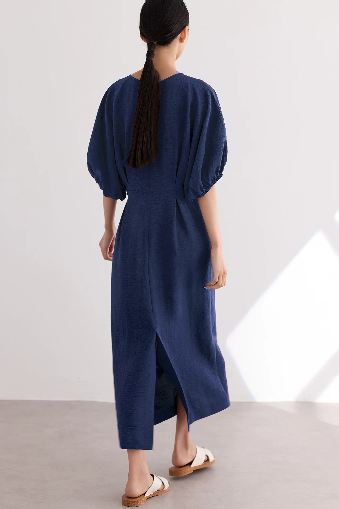 waist gathered  maxi dress 11color 【NINE7213】