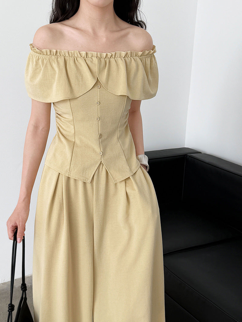 off shoulder top wide pants set 2color 【NINE7258】