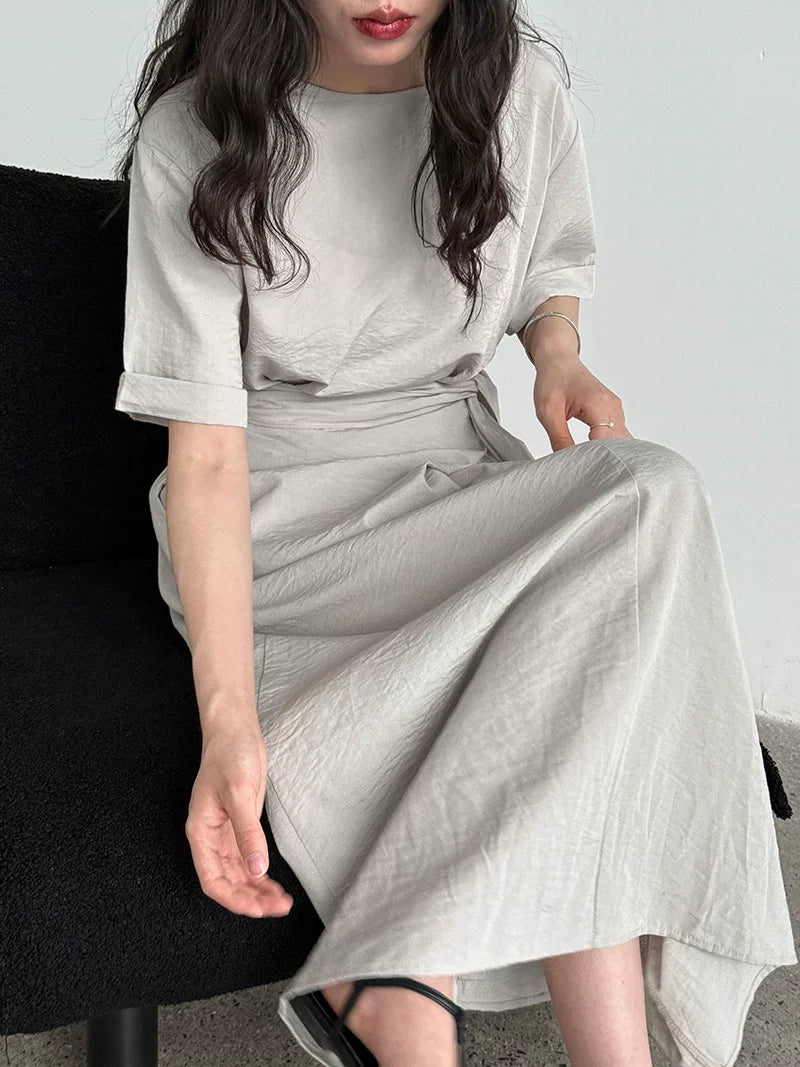 wrap waist short sleeve dress 2color 【NINE7063】