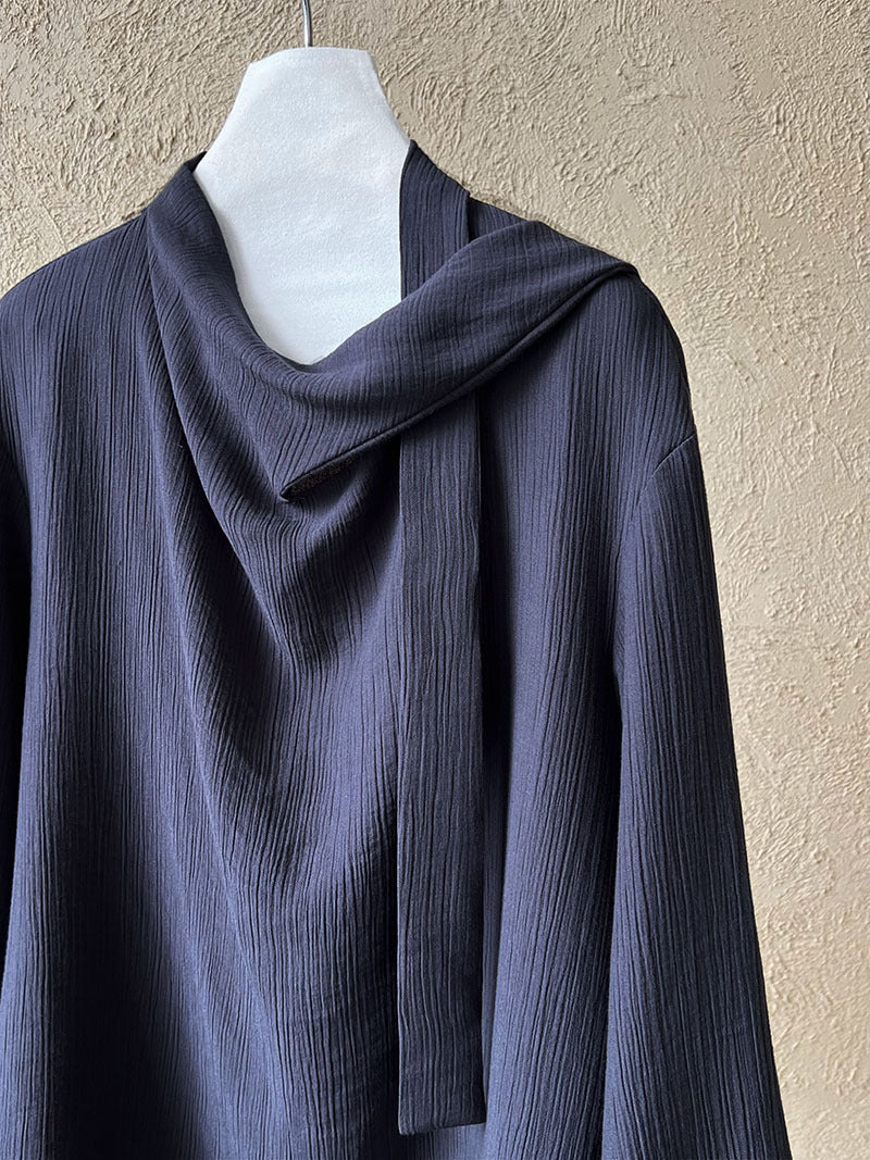 pleated scarf tie blouse 2color 【NINE7242】