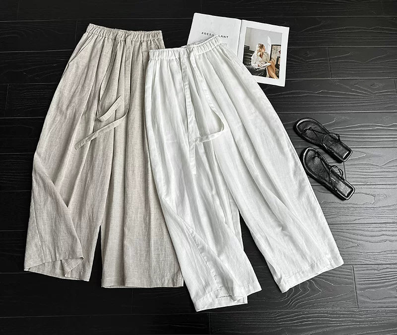 pleated linen wide leg pants 3color 【NINE7065】
