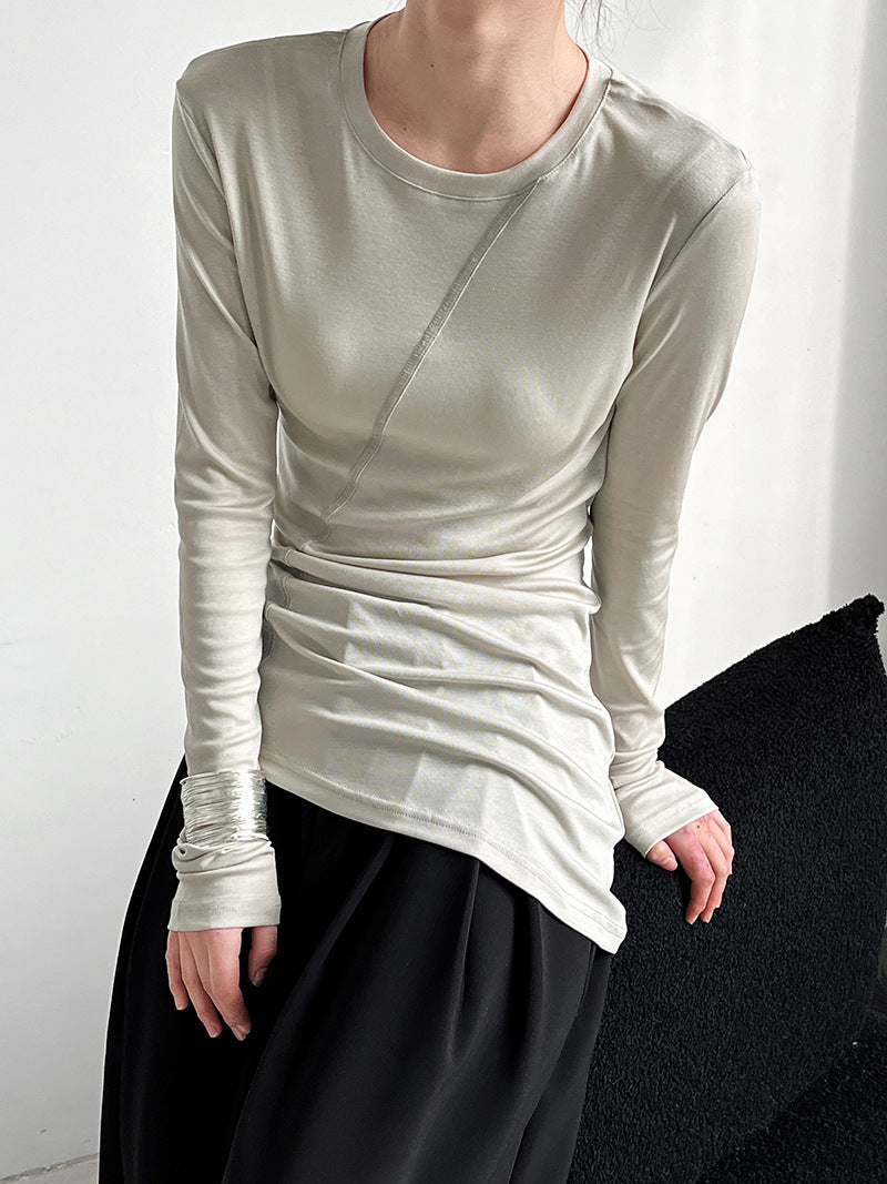asymmetric seam long sleeve tee 4color 【NINE7245】