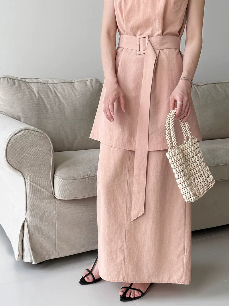 belted tunic skirt linen setup 2color 【NINE7075】