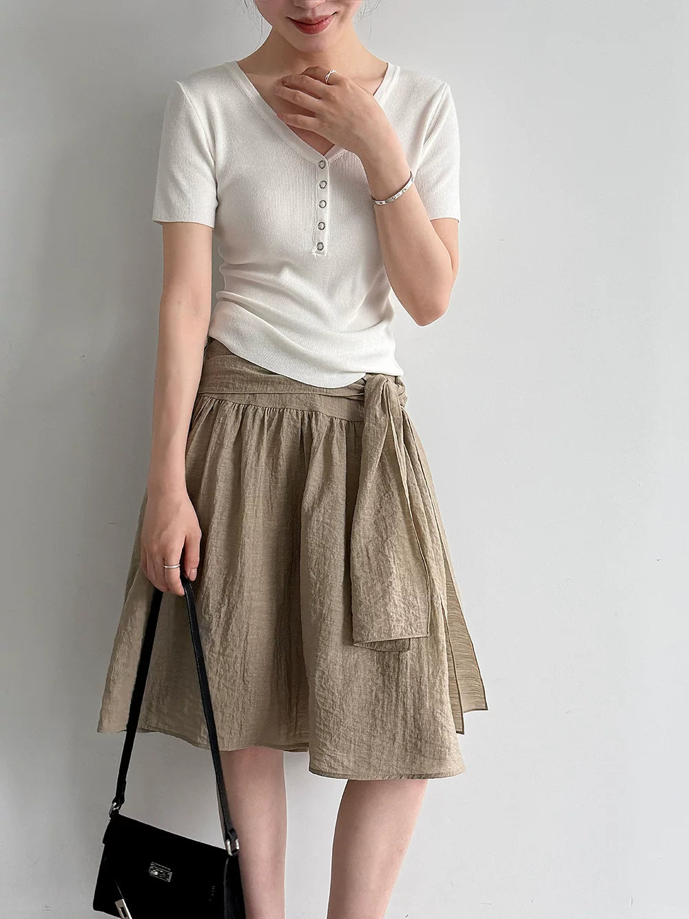 waist tie flared knee skirt 2color 【NINE7079】