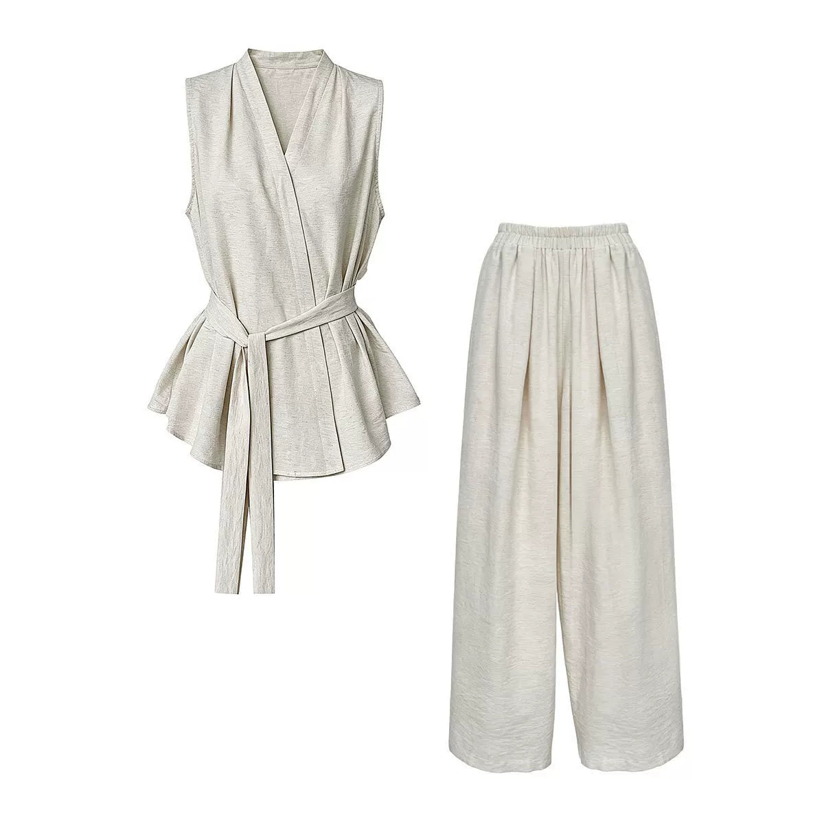 peplum tie sleeveless pants setup 2color 【NINE7082】