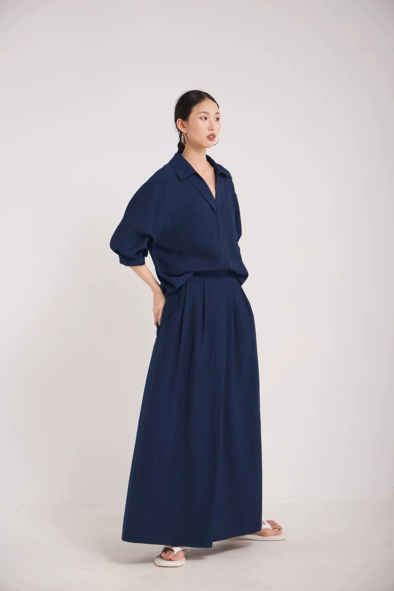 v-neck lapel puff sleeve shirt 3colors 【NINE7215】