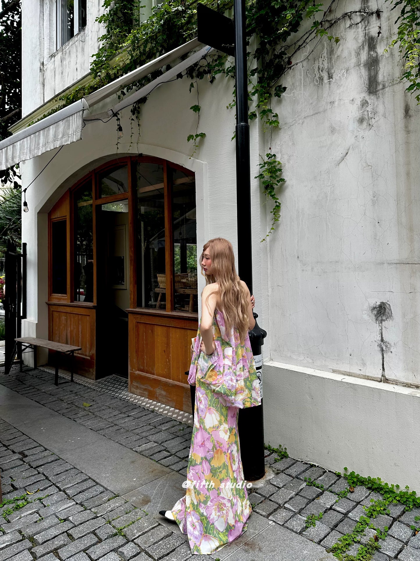 floral print tube top style fake two-piece long dress 1color 【NINE7147】