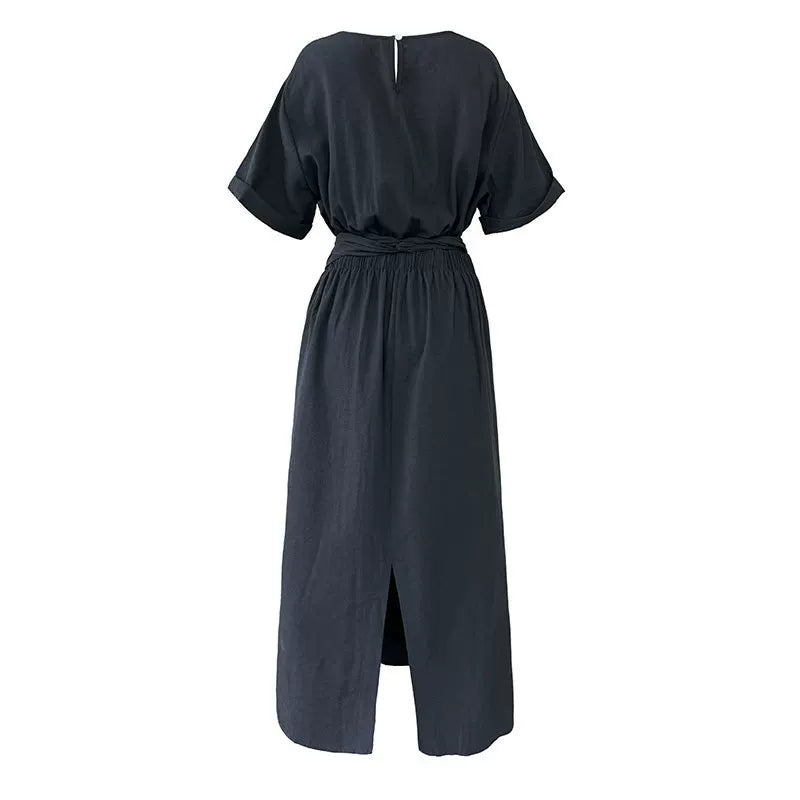 wrap waist short sleeve dress 2color 【NINE7063】
