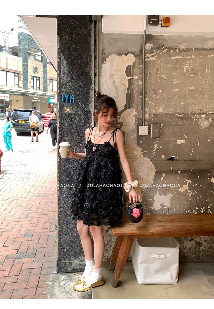 3d rose cami mini dress 2color 【NINE7089】