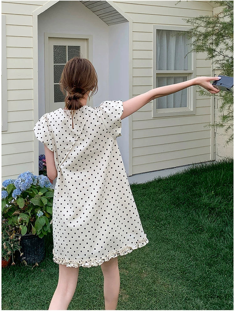 dot puff sleeve mini dress 1color 【NINE7137】