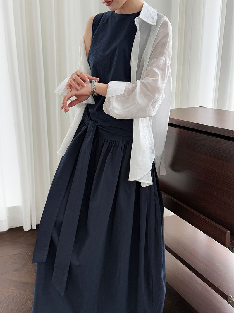 waist tie sleeveless maxi dress 3color 【NINE7237】