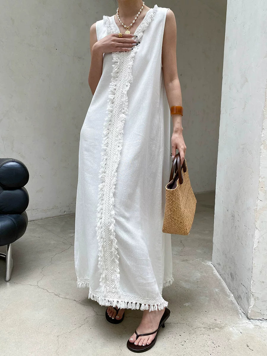 fringe sleeveless long dress 2color 【NINE7057】