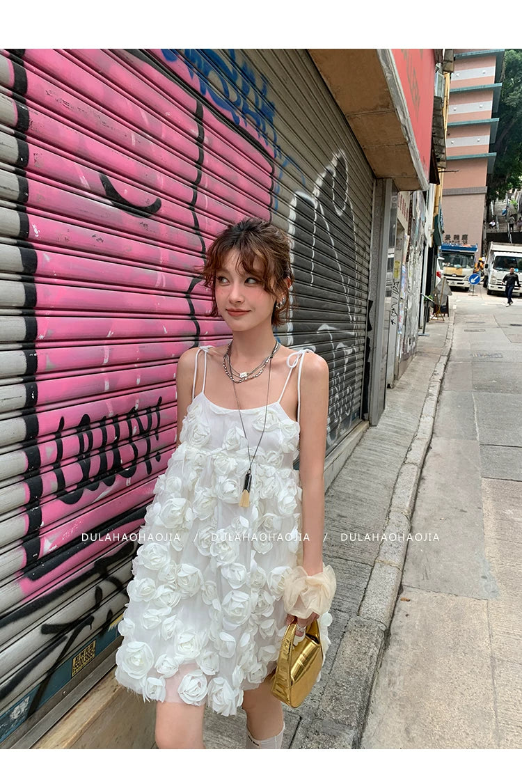 3d rose cami mini dress 2color 【NINE7089】