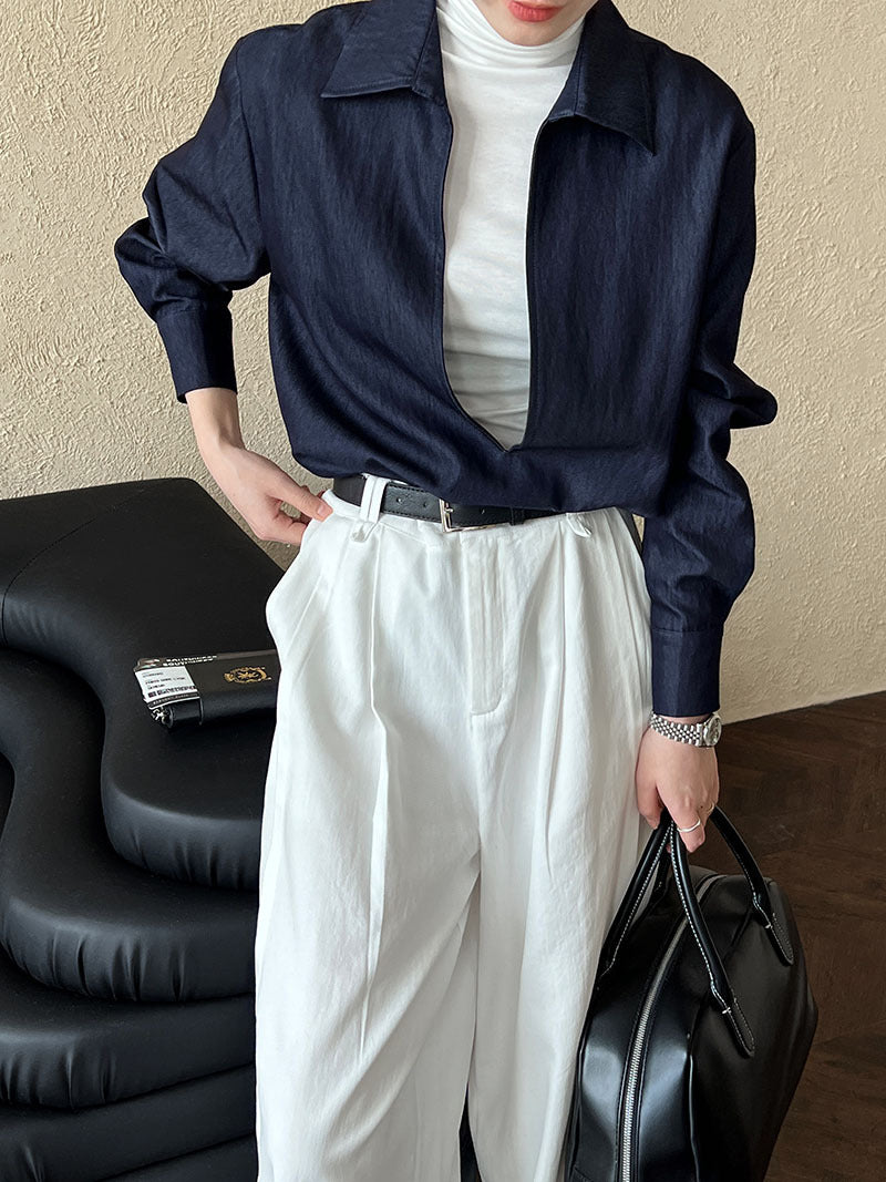 deep v neck collar shirt 1color 【NINE7248】
