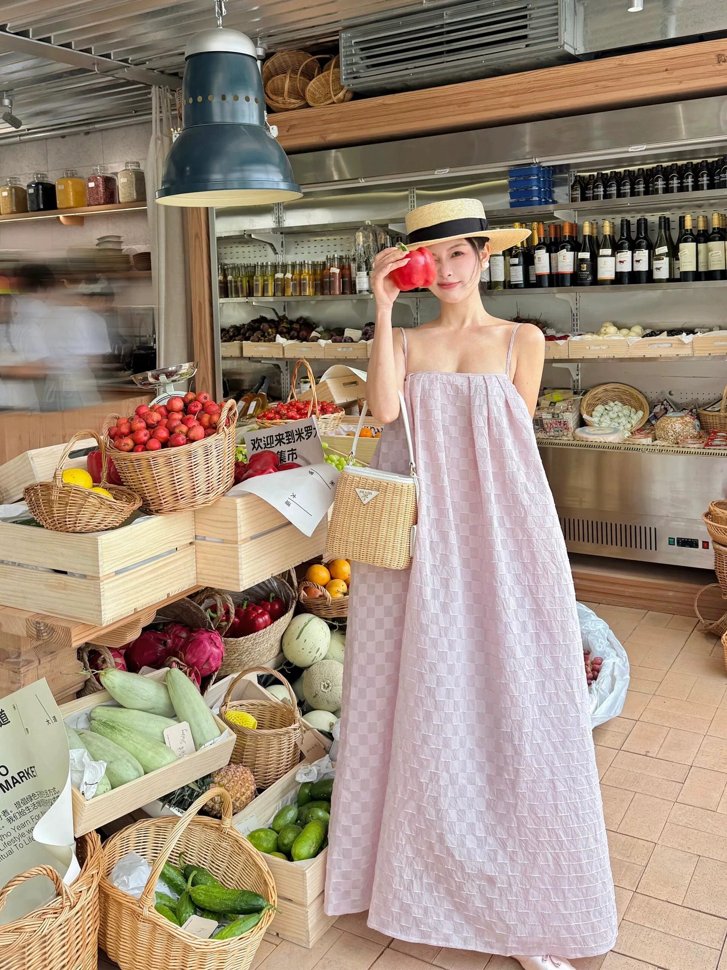 checker jacquard camisole long dress 1color 【NINE7210】