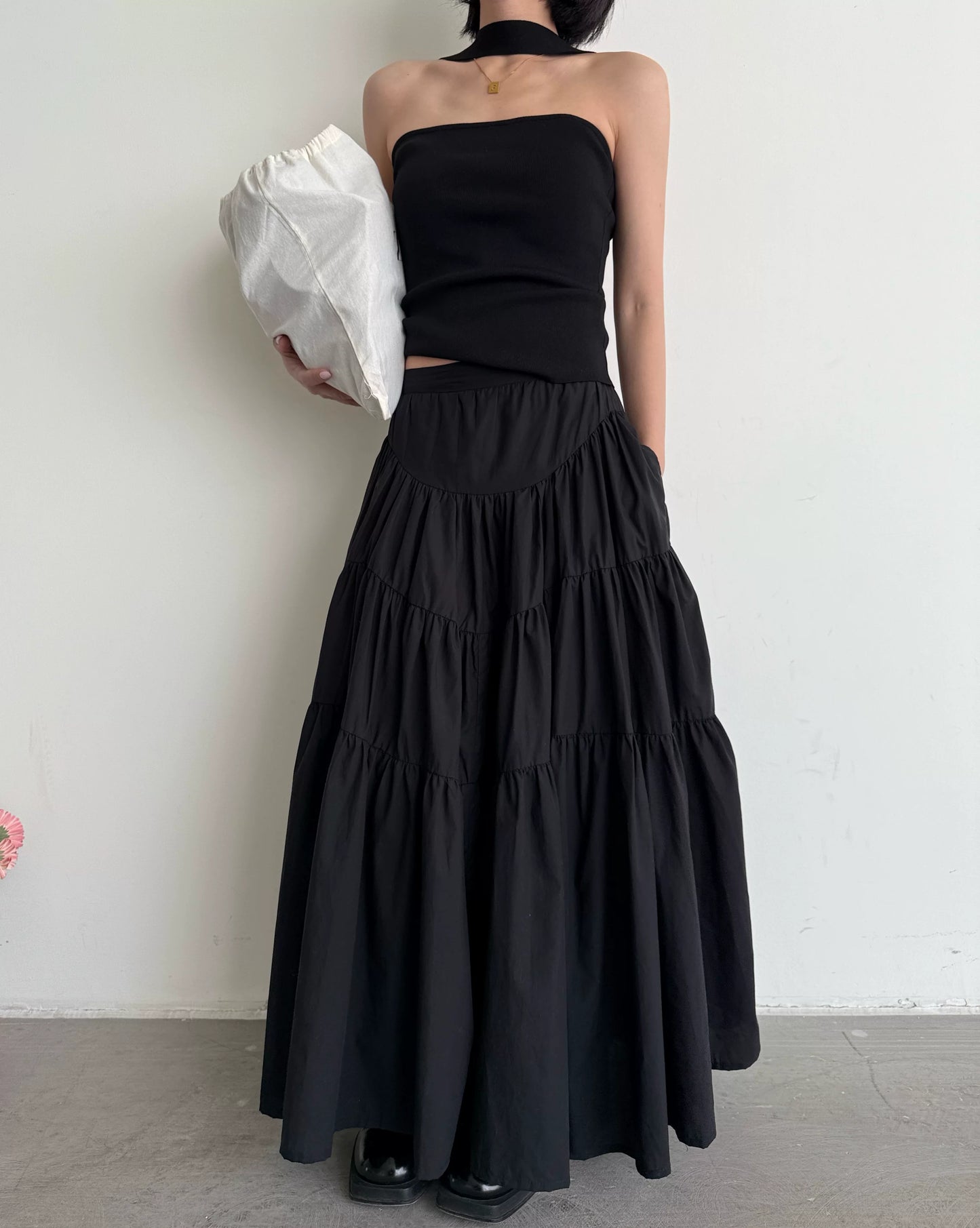 tiered flared long skirt 1color 【NINE7011】