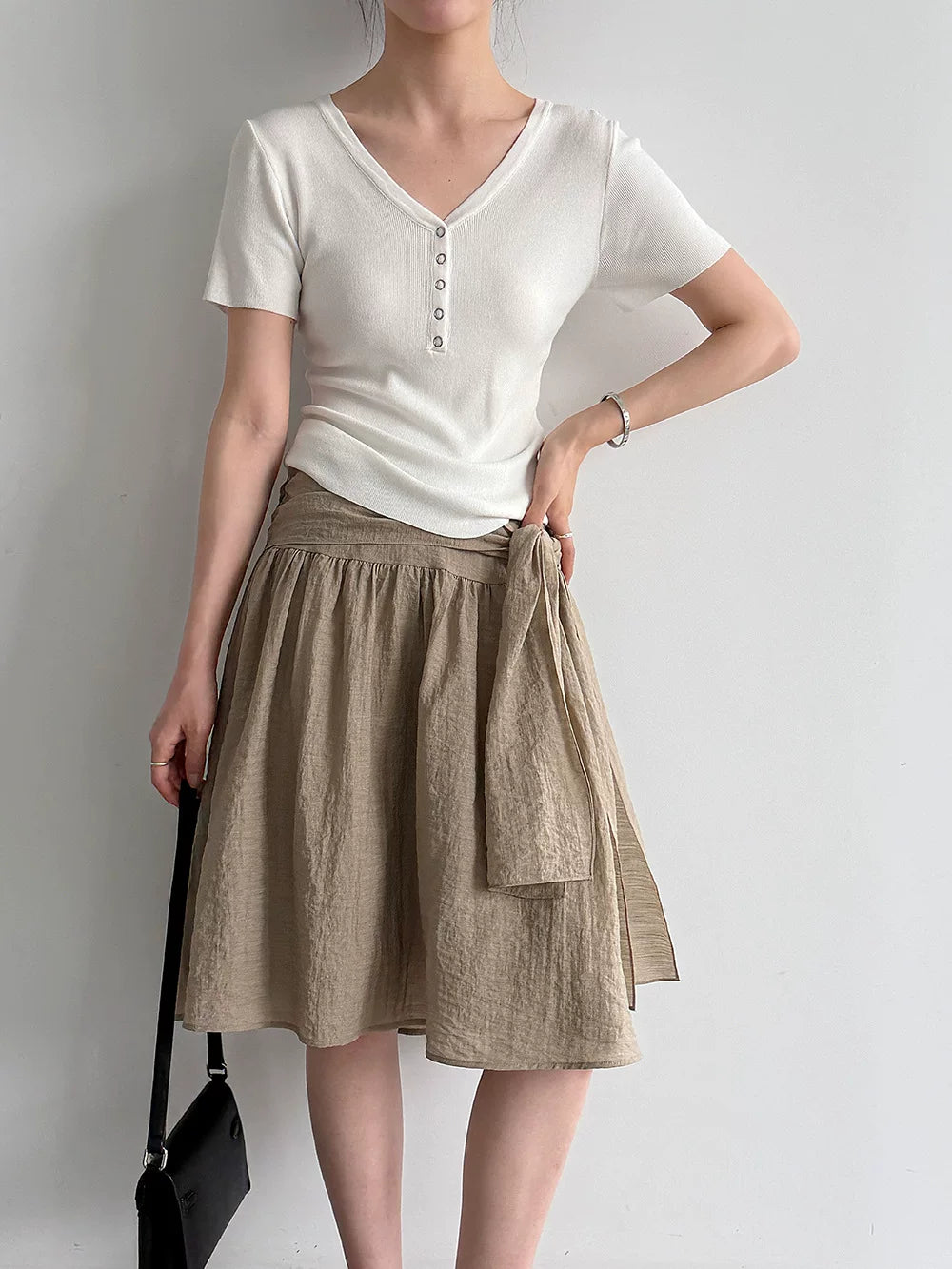 waist tie flared knee skirt 2color 【NINE7079】