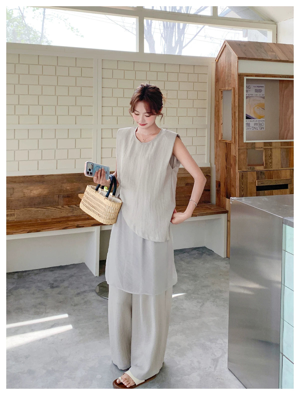 sleeveless layered top pants setup 1color 【NINE7109】