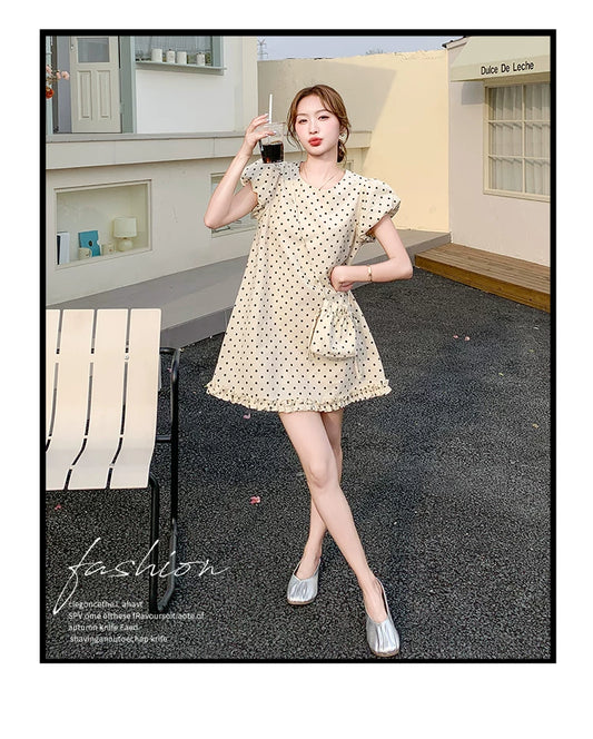 dot puff sleeve mini dress 1color 【NINE7137】