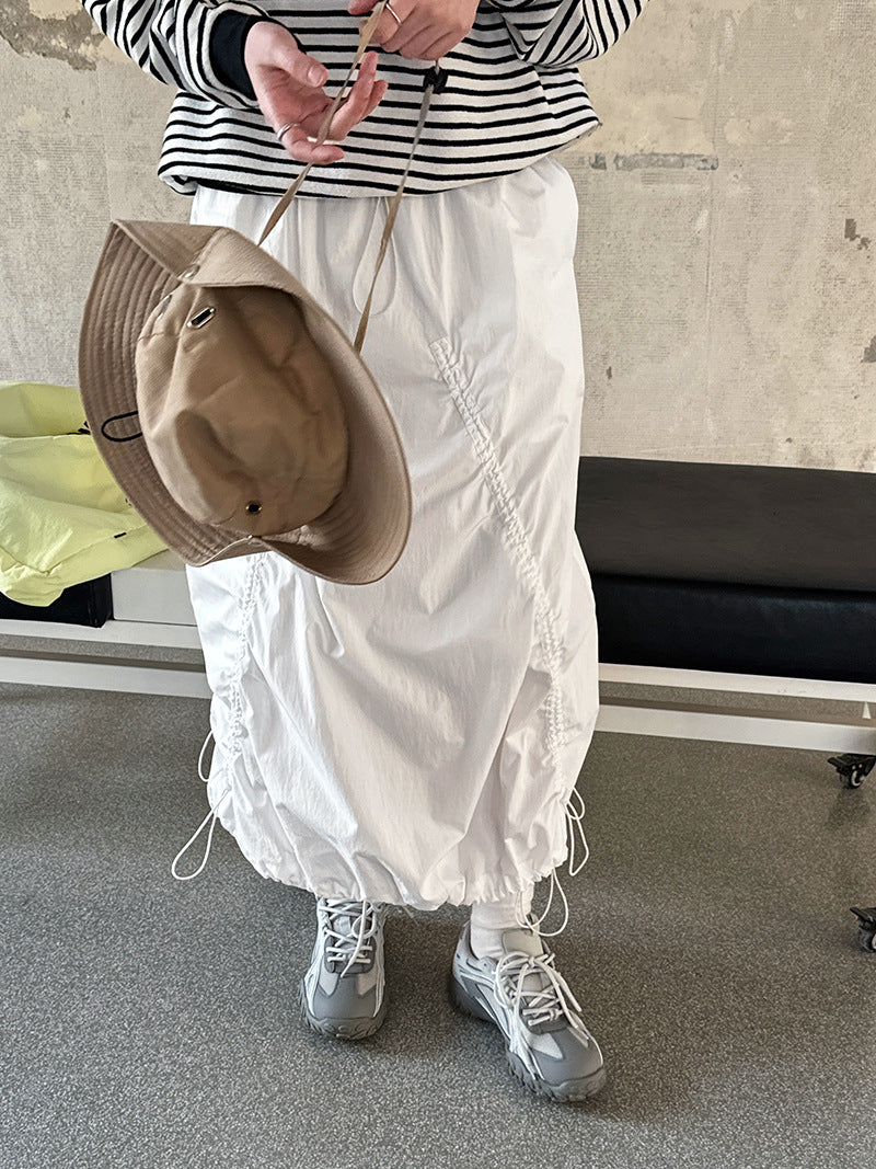 drawstring ruched maxi skirt 2color 【NINE7236】