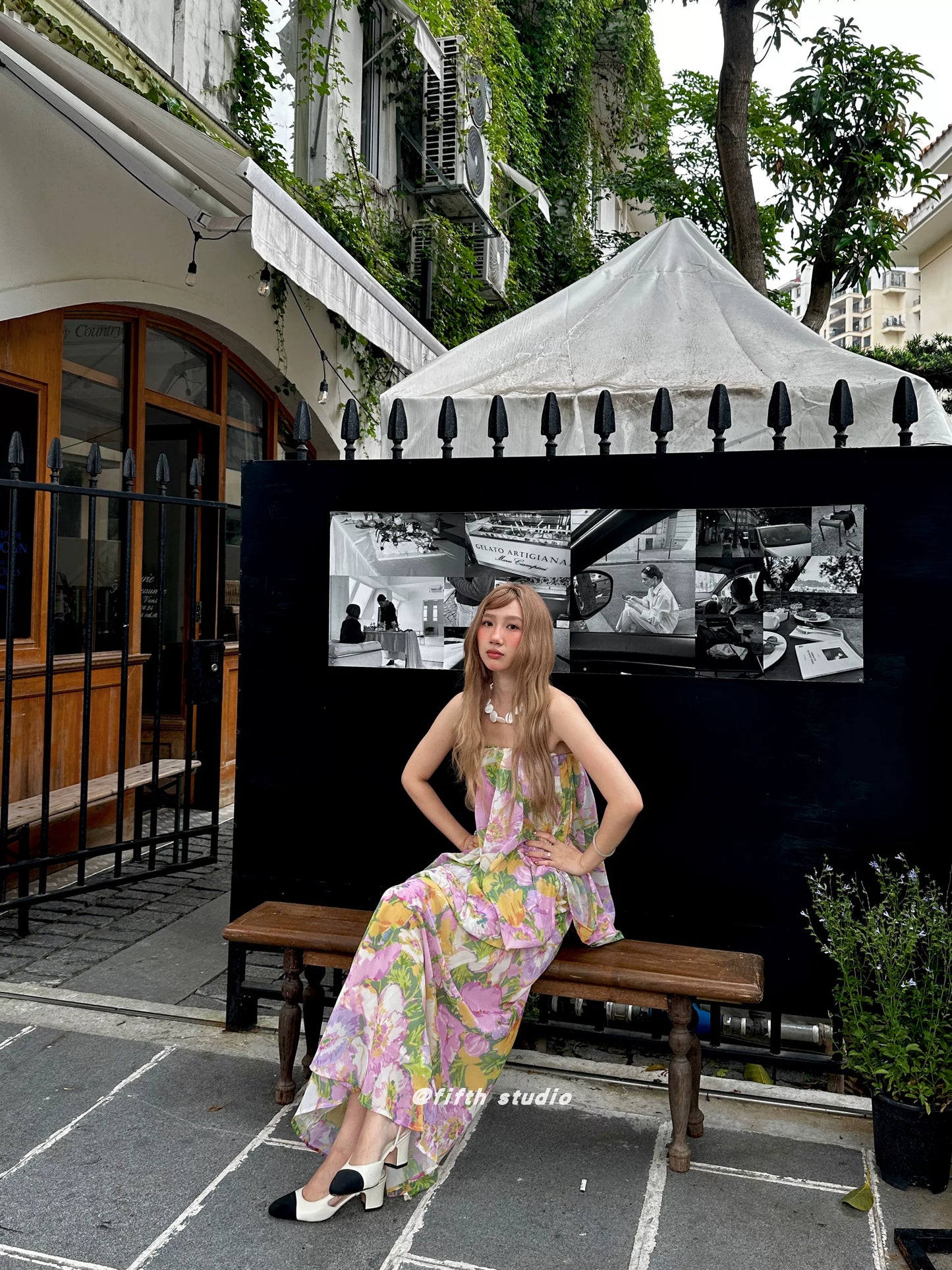 floral print tube top style fake two-piece long dress 1color 【NINE7147】