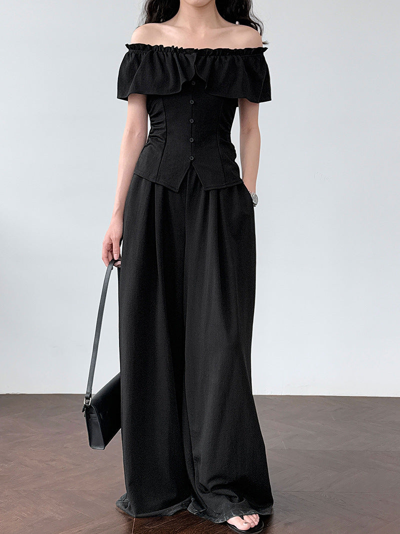 off shoulder top wide pants set 2color 【NINE7258】