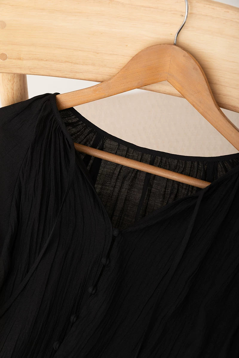 lace up tie lantern sleeve blouse 1color 【NINE7226】