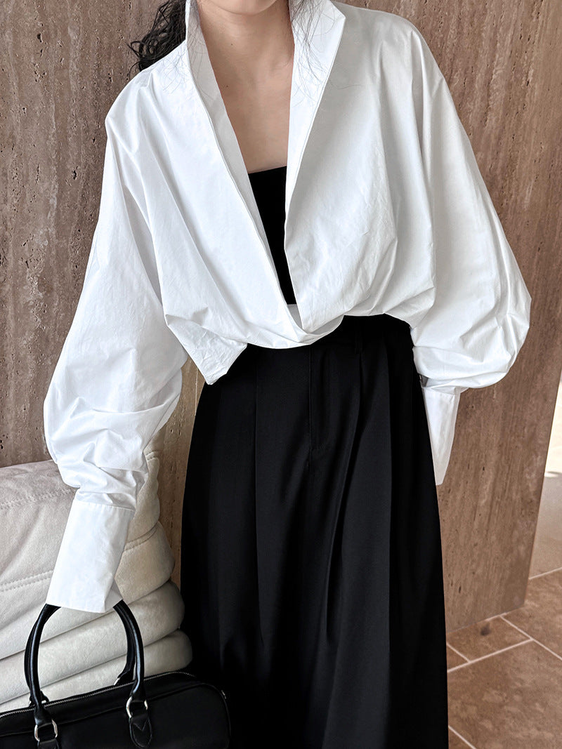 draped crossover short blouse 2color 【NINE7238】