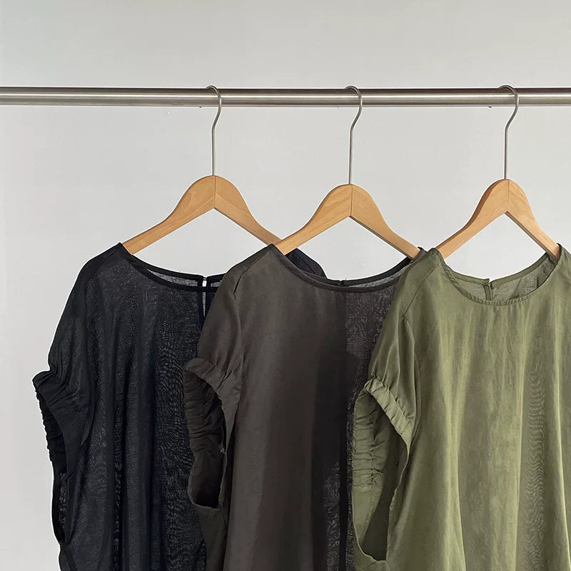 back button loose short sleeve blouse 3color 【NINE7021】