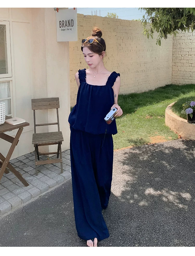 sleeveless cami wide pants setup 1color 【NINE7133】