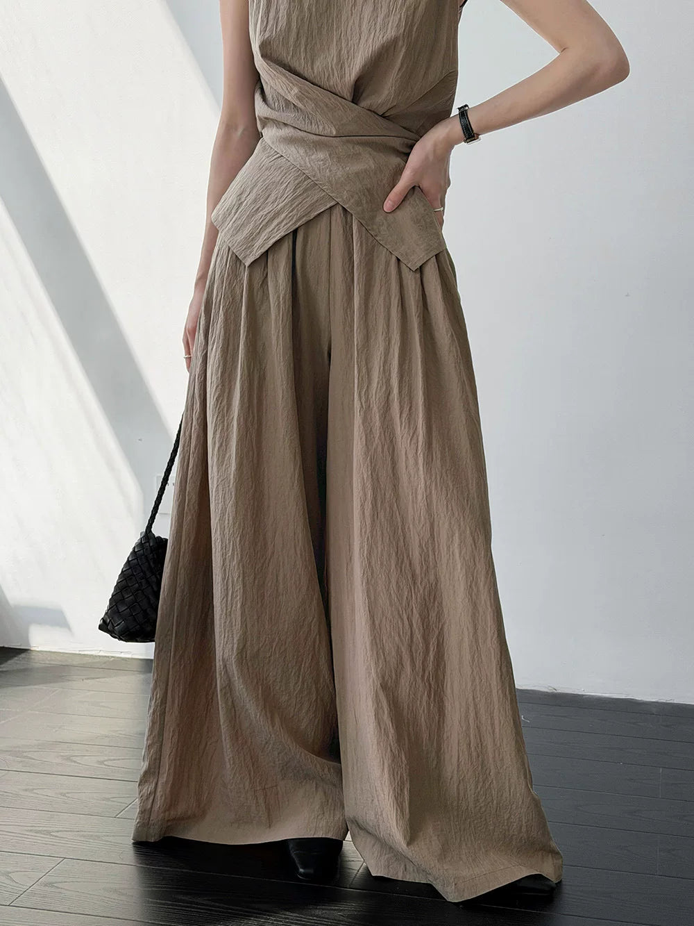 ribbon tops wide pants setup 3color 【NINE7061】