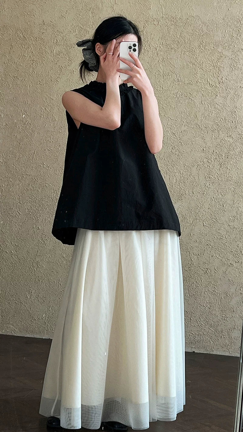back ruffle sleeveless blouse 2color 【NINE7070】