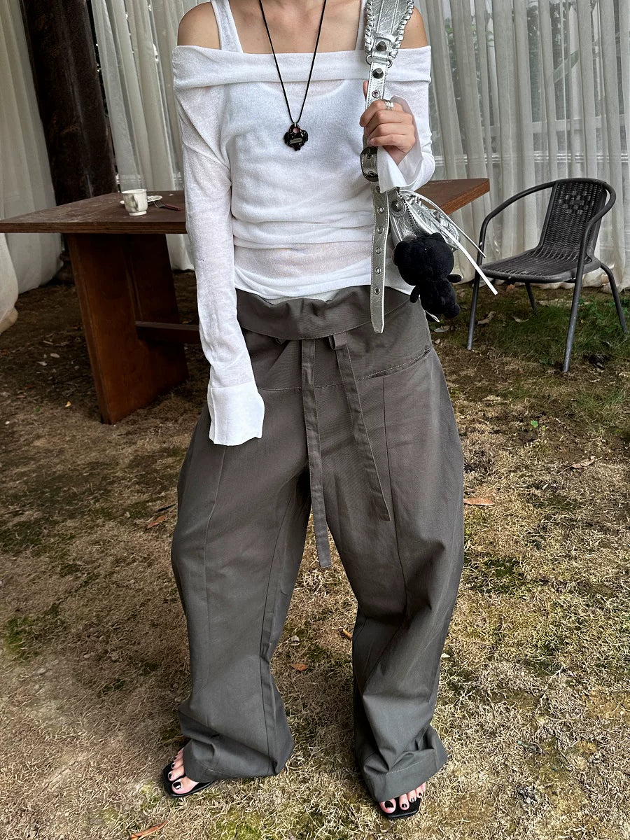 foldover waist loose casual pants 1color 【NINE7153】