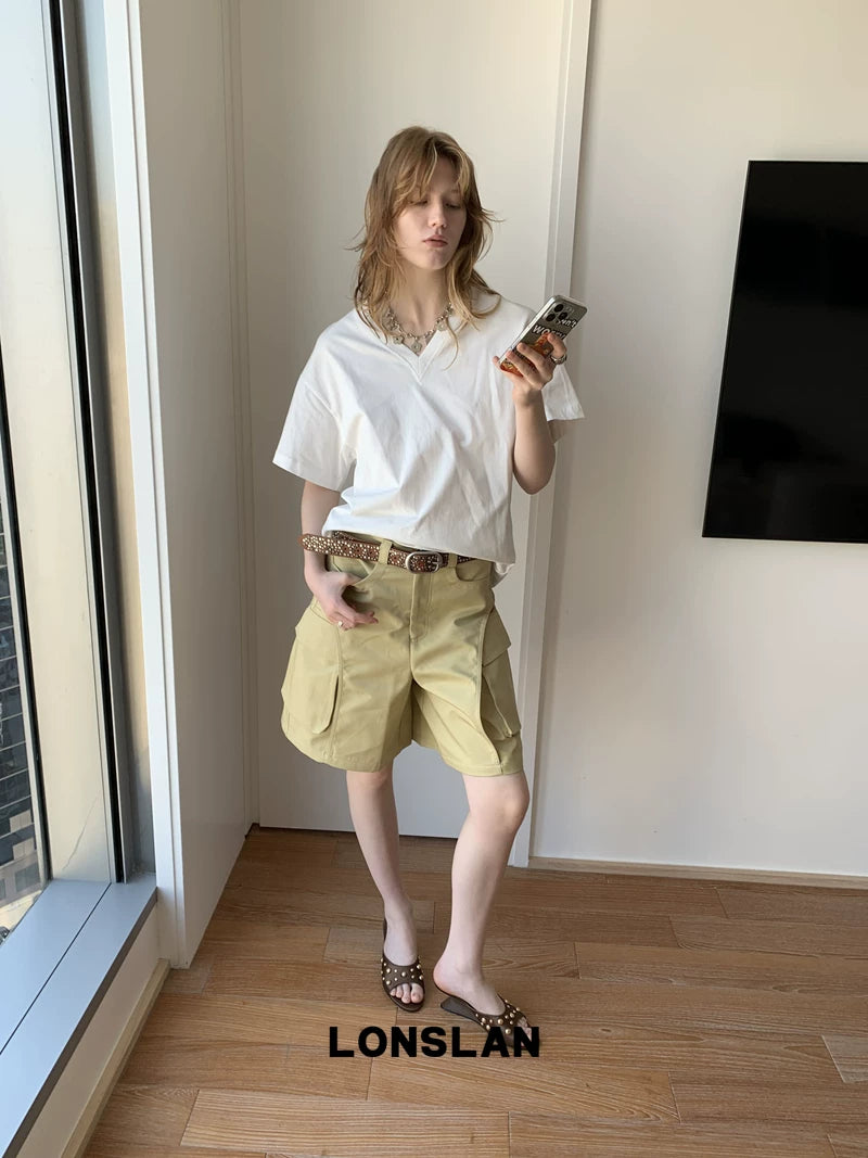 v neck loose cotton t shirt 3color 【NINE7018】