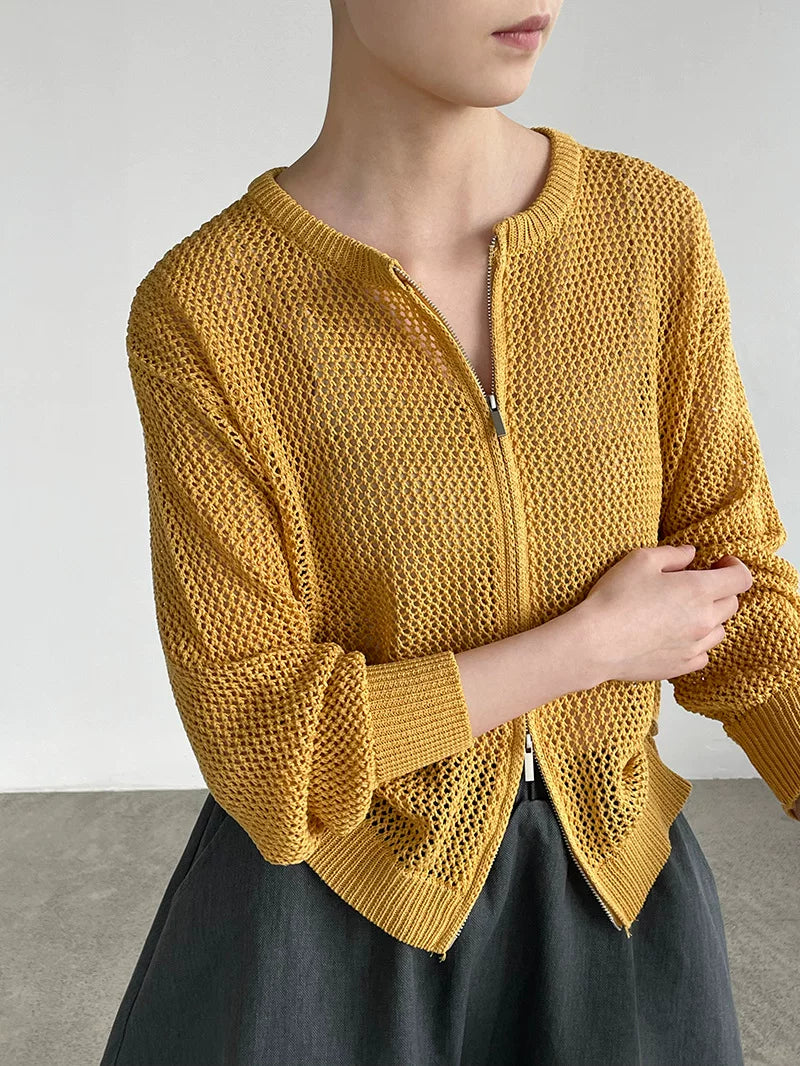 mesh zip knit cardigan 5color 【NINE7076】