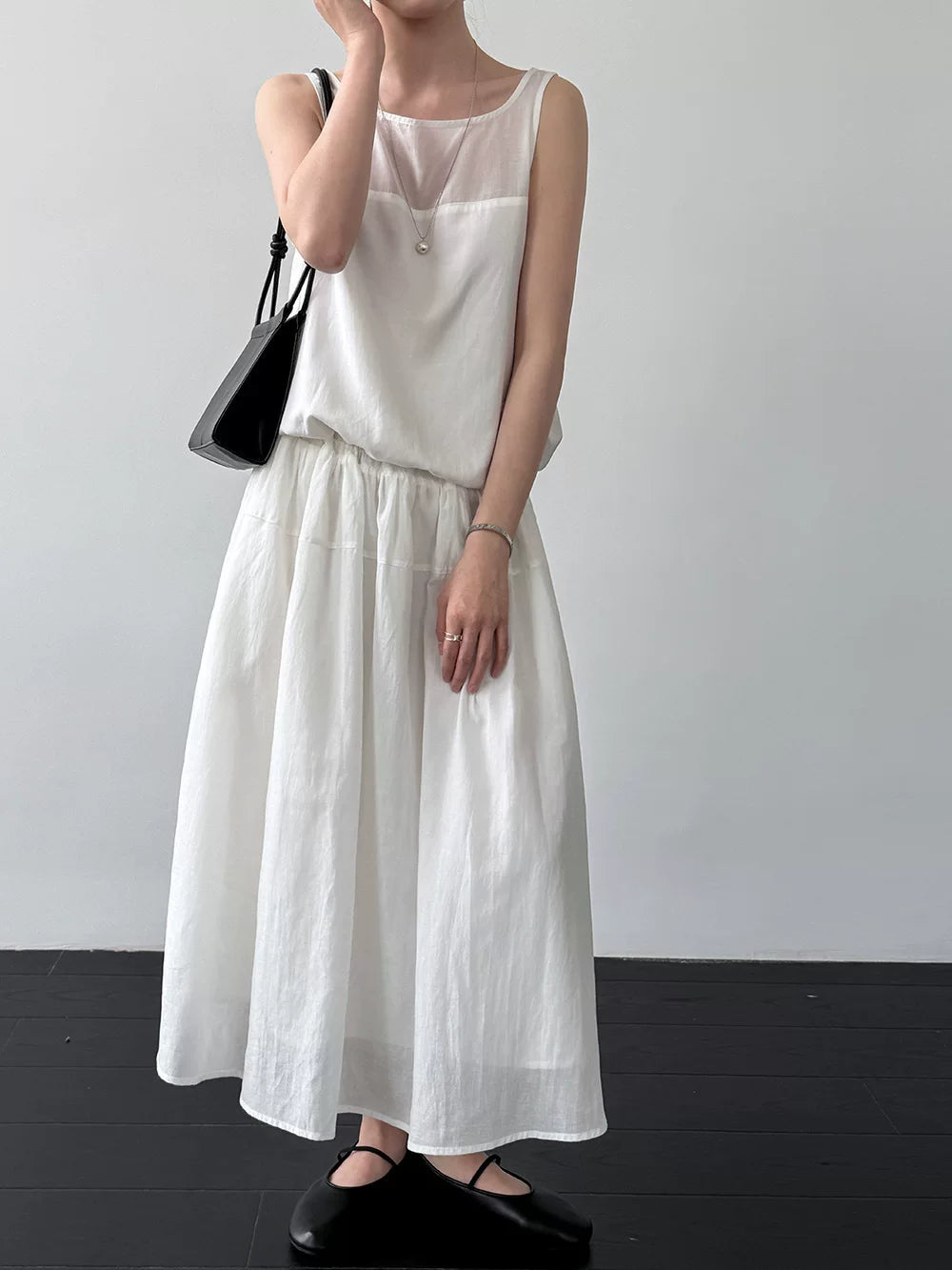 drawstring tiered sleeveless long dress 2color 【NINE7067】