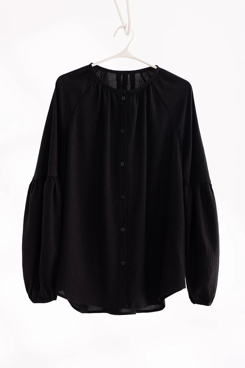 v-neck lantern sleeve loose shirt 1color 【NINE7224】