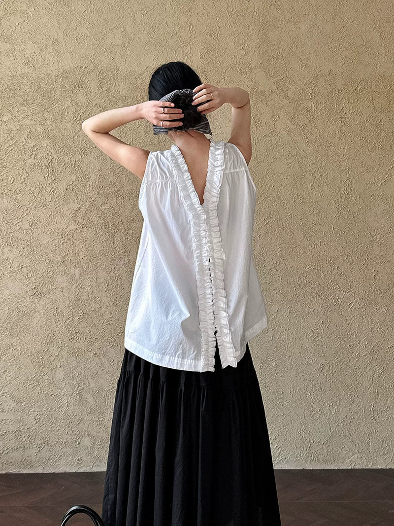 back ruffle sleeveless blouse 2color 【NINE7070】