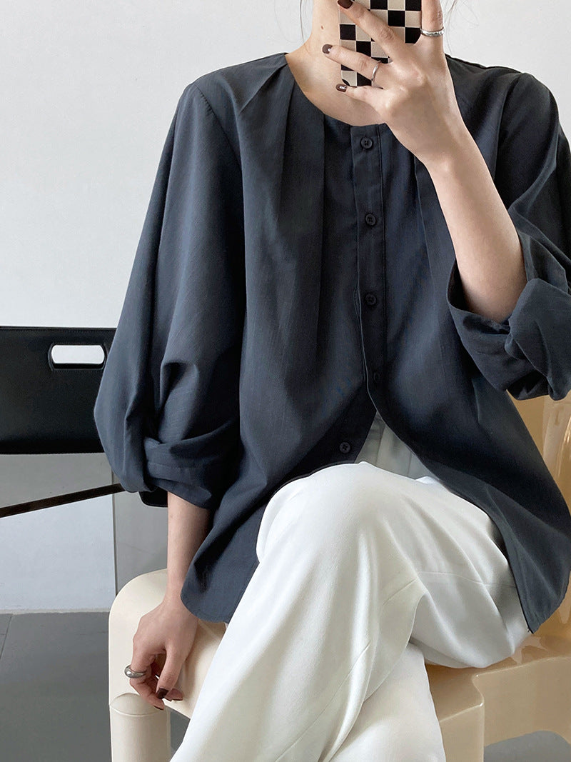 puff sleeve pleated blouse 3color 【NINE7241】
