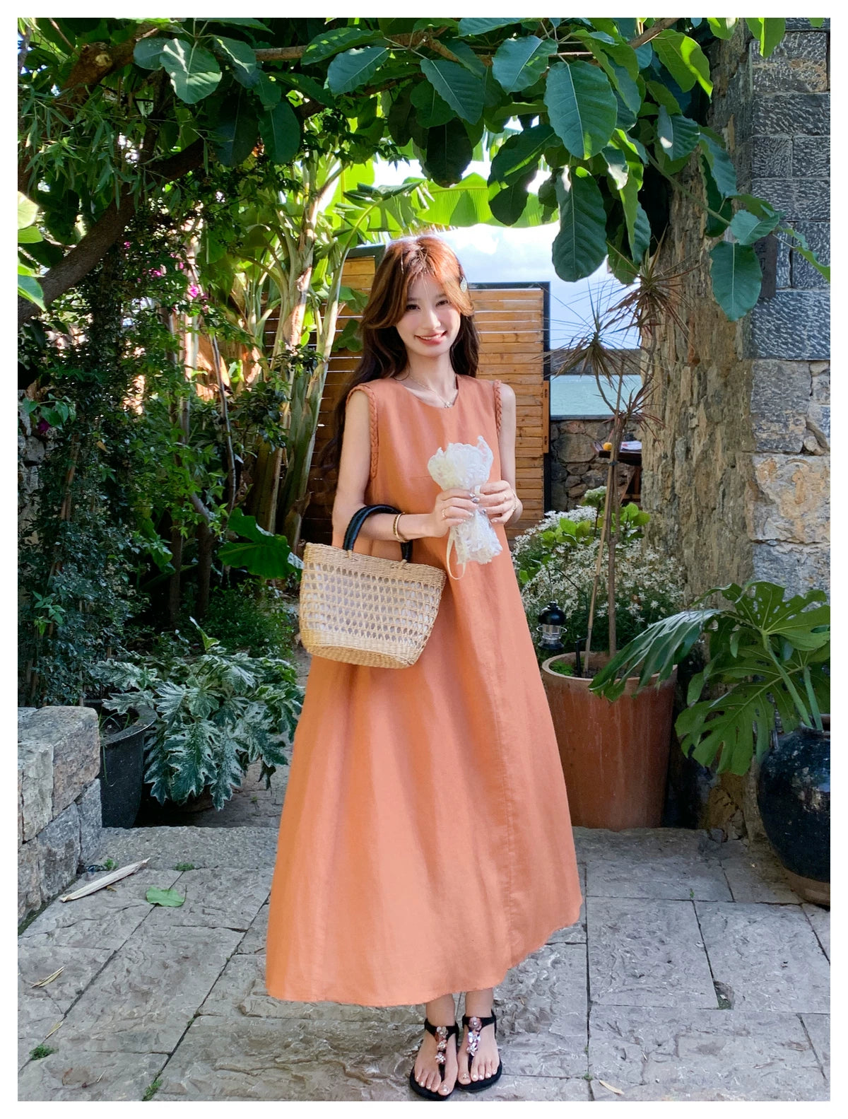 back open flare sleeveless dress 1color 【NINE7124】